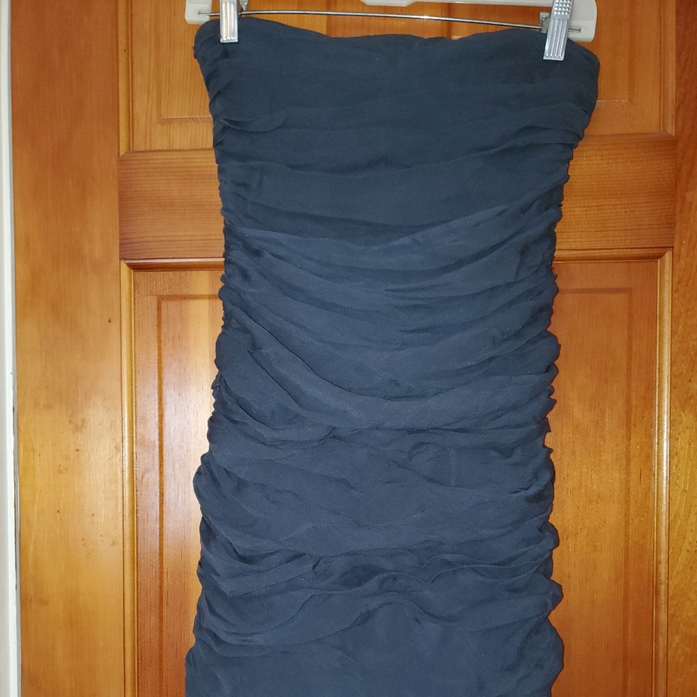 Diane Von Furstenberg Strapless Ruched Charcoal Dress 100% Silk 8